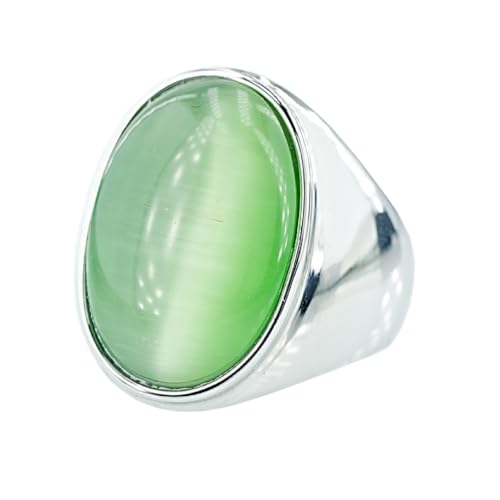 OAKKY Herren Damen Edelstahl Oval Mehrfarbig Edelstein Ring Klassisch Einfach Schlicht Hochzeit Verlobung Schmuck Silber Cyan Größe 70 (22.3) von OAKKY