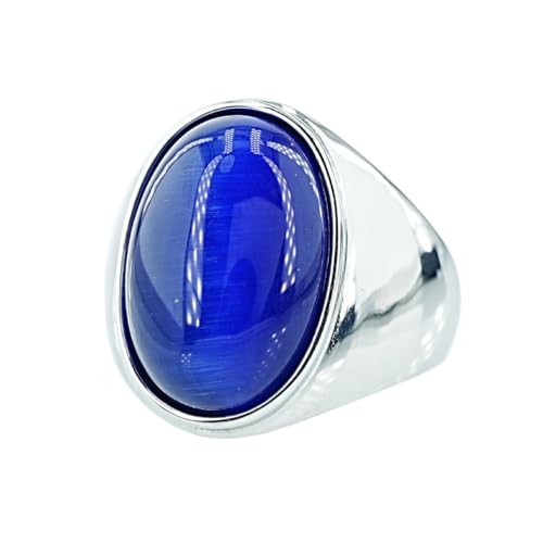 OAKKY Herren Damen Edelstahl Oval Mehrfarbig Edelstein Ring Klassisch Einfach Schlicht Hochzeit Verlobung Schmuck Silber Dunkelblau Größe 54 (17.2) von OAKKY