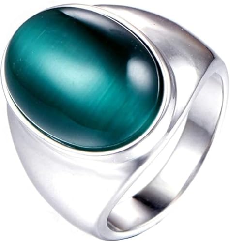 OAKKY Herren Damen Edelstahl Oval Mehrfarbig Edelstein Ring Klassisch Einfach Schlicht Hochzeit Verlobung Schmuck Silber Dunkelgrün Größe 65 (20.7) von OAKKY