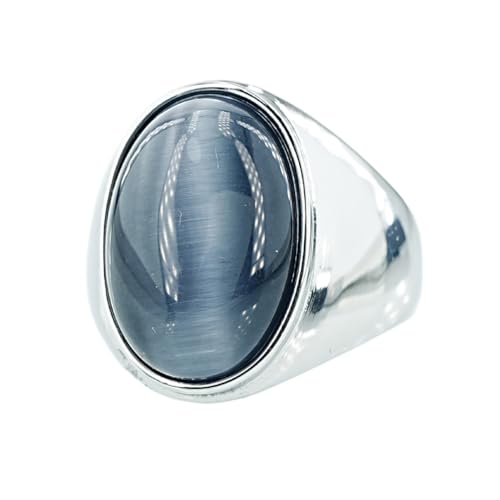 OAKKY Herren Damen Edelstahl Oval Mehrfarbig Edelstein Ring Klassisch Einfach Schlicht Hochzeit Verlobung Schmuck Silber Grau Größe 57 (18.1) von OAKKY