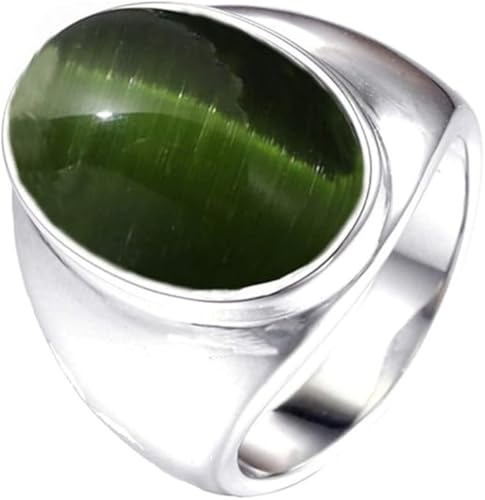 OAKKY Herren Damen Edelstahl Oval Mehrfarbig Edelstein Ring Klassisch Einfach Schlicht Hochzeit Verlobung Schmuck Silber Hellgrün Größe 57 (18.1) von OAKKY
