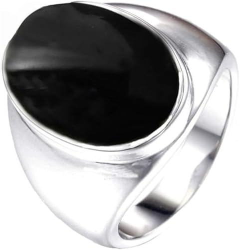 OAKKY Herren Damen Edelstahl Oval Mehrfarbig Edelstein Ring Klassisch Einfach Schlicht Hochzeit Verlobung Schmuck Silber Schwarz Größe 60 (19.1) von OAKKY
