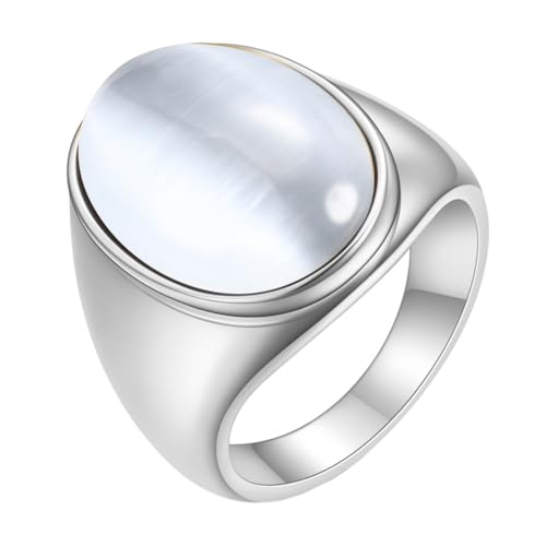 OAKKY Herren Damen Edelstahl Oval Mehrfarbig Edelstein Ring Klassisch Einfach Schlicht Hochzeit Verlobung Schmuck Silber Weiß Größe 65 (20.7) von OAKKY
