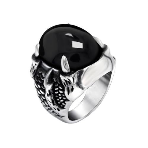 OAKKY Herren Damen Edelstahl Paar Ring Vintage Silber Drachenklaue Ring mit Roten und Schwarzen Steinen Accessoires Schwarz Größe 68 (21.6) von OAKKY