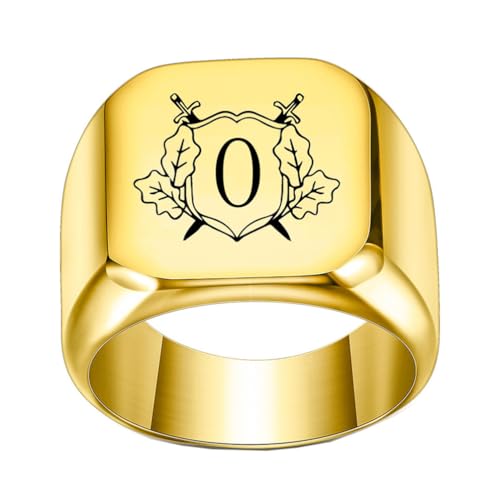 OAKKY Herren Damen Edelstahl Personalisiert Doppelschwert Schild Alphabet A bis Z Initialen Ringe Schmuck Gold O Größe 62 (19.7) von OAKKY