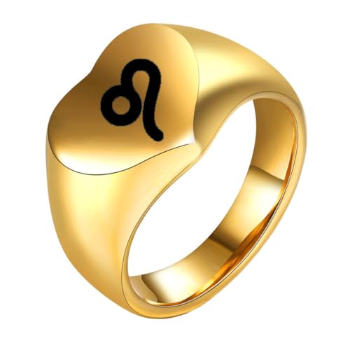 OAKKY Herren Damen Edelstahl Pfirsich Herz Glatt Tierkreis Tier Ring Hochzeit Verlobung Statement Schmuck Gold Leo Größe 52 (16.6) von OAKKY