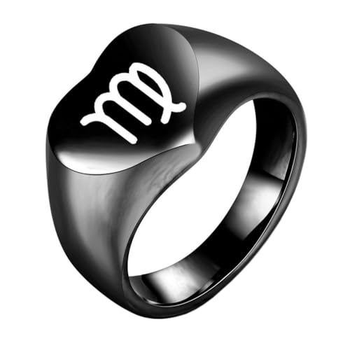 OAKKY Herren Damen Edelstahl Pfirsich Herz Glatt Tierkreis Tier Ring Hochzeit Verlobung Statement Schmuck Schwarz Jungfrau Größe 57 (18.1) von OAKKY