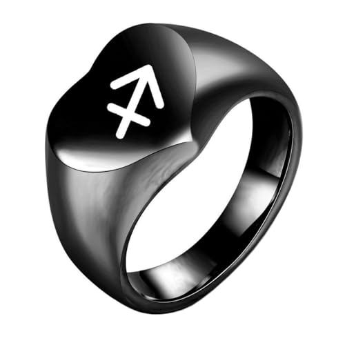 OAKKY Herren Damen Edelstahl Pfirsich Herz Glatt Tierkreis Tier Ring Hochzeit Verlobung Statement Schmuck Schwarz Schütze Größe 65 (20.7) von OAKKY