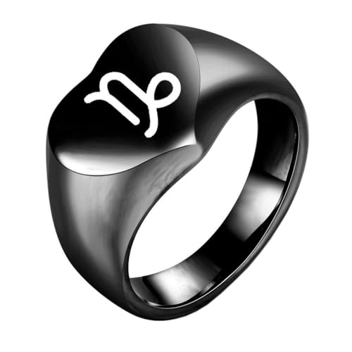OAKKY Herren Damen Edelstahl Pfirsich Herz Glatt Tierkreis Tier Ring Hochzeit Verlobung Statement Schmuck Schwarz Steinbock Größe 60 (19.1) von OAKKY