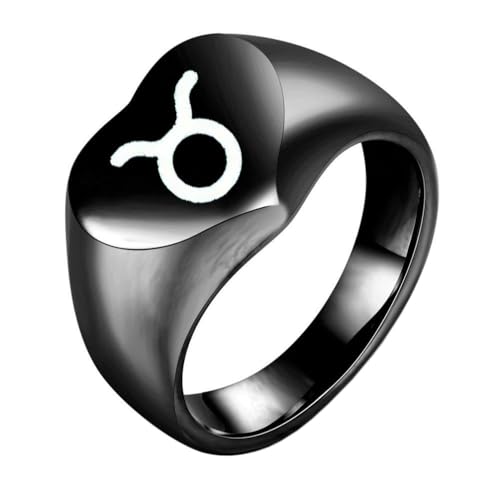 OAKKY Herren Damen Edelstahl Pfirsich Herz Glatt Tierkreis Tier Ring Hochzeit Verlobung Statement Schmuck Schwarz Taurus Größe 60 (19.1) von OAKKY
