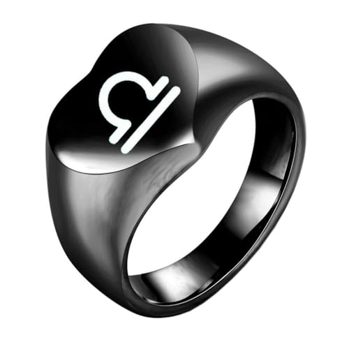 OAKKY Herren Damen Edelstahl Pfirsich Herz Glatt Tierkreis Tier Ring Hochzeit Verlobung Statement Schmuck Schwarz Waage Größe 65 (20.7) von OAKKY