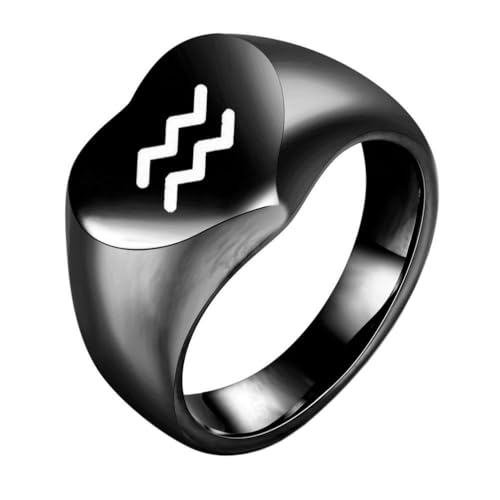OAKKY Herren Damen Edelstahl Pfirsich Herz Glatt Tierkreis Tier Ring Hochzeit Verlobung Statement Schmuck Schwarz Wassermann Größe 54 (17.2) von OAKKY