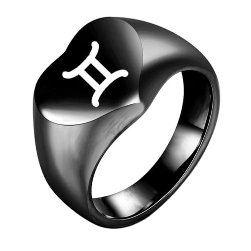 OAKKY Herren Damen Edelstahl Pfirsich Herz Glatt Tierkreis Tier Ring Hochzeit Verlobung Statement Schmuck Schwarz Zwillinge Größe 54 (17.2) von OAKKY