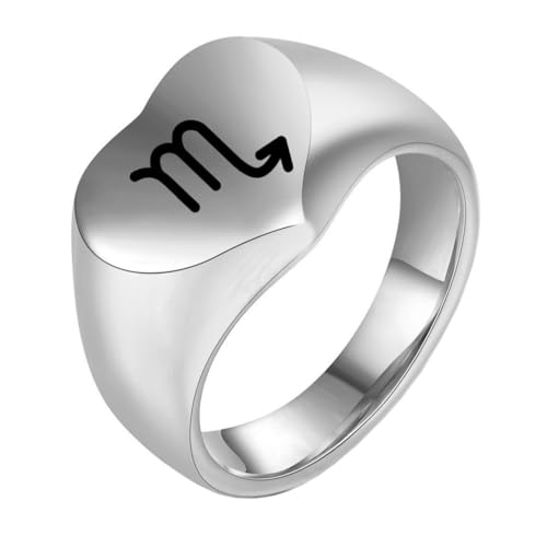 OAKKY Herren Damen Edelstahl Pfirsich Herz Glatt Tierkreis Tier Ring Hochzeit Verlobung Statement Schmuck Silber Skorpion Größe 68 (21.6) von OAKKY