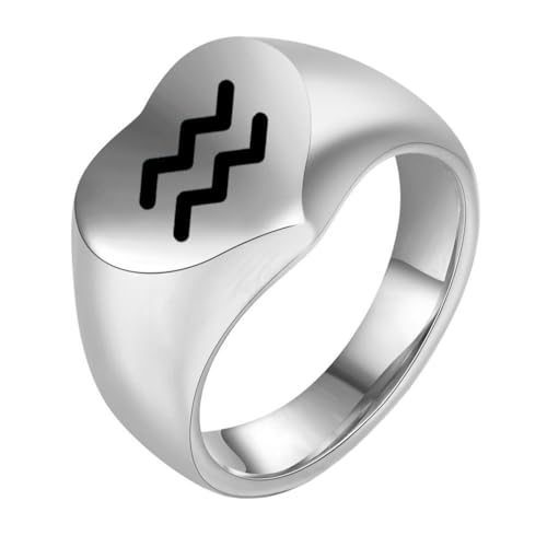 OAKKY Herren Damen Edelstahl Pfirsich Herz Glatt Tierkreis Tier Ring Hochzeit Verlobung Statement Schmuck Silber Wassermann Größe 68 (21.6) von OAKKY