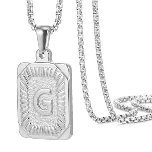 OAKKY Herren Damen Edelstahl Quadratisch Großbuchstaben Monogramm Halskette Alphabet A-Z Klassisch Einfacher Buchstaben Anhänger Paar Schmuck Geschenk Silber Buchstabe G OAKKY Herren Damen Edelstahl Quadratisch Großbuchstaben Monogramm Halskette Alphabet A-Z Klassisch Einfacher Buchstaben Anhänger Paar Schmuck Geschenk Silber Buchstabe G von OAKKY