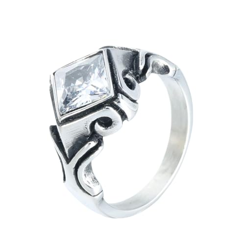 OAKKY Herren Damen Edelstahl Rhombus Pfeil Edelstein Ring Punk Gothisch Personalisiert Hip Hop Band Schmuck Weiß Größe 60 (19.1) von OAKKY