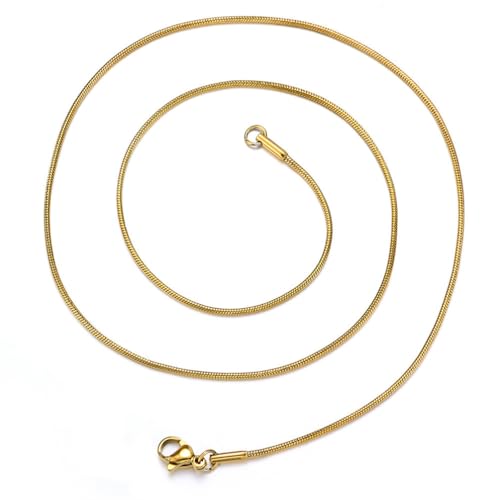 OAKKY Herren Damen Edelstahl Rock Hip Hop Stapelbar Rund Schlangenknochen Kette Halskette 1mm-6mm Silber/Gold/Schwarz/Roségold Schmuck Gold 2mm 60cm von OAKKY