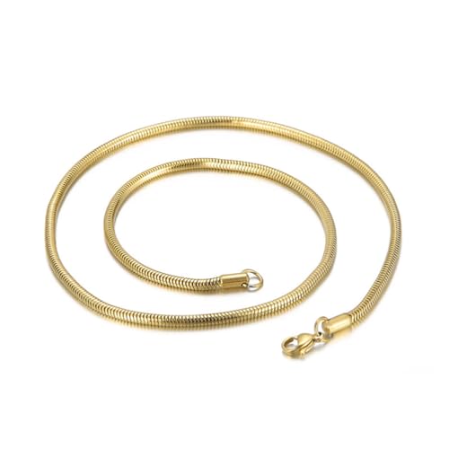 OAKKY Herren Damen Edelstahl Rock Hip Hop Stapelbar Rund Schlangenknochen Kette Halskette 1mm-6mm Silber/Gold/Schwarz/Roségold Schmuck Gold 4mm 50cm von OAKKY