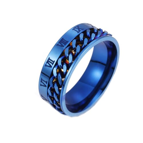 OAKKY Herren Damen Edelstahl Rototable Römisch Zahl Kette Angst Ring Bier Flaschenöffner Motorrad Zeigefinger Band Blau Größe 62 (19.7) von OAKKY