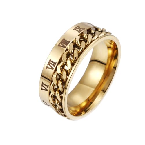 OAKKY Herren Damen Edelstahl Rototable Römisch Zahl Kette Angst Ring Bier Flaschenöffner Motorrad Zeigefinger Band Gold Größe 65 (20.7) von OAKKY