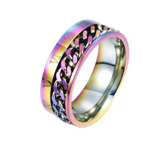 OAKKY Herren Damen Edelstahl Rototable Römisch Zahl Kette Angst Ring Bier Flaschenöffner Motorrad Zeigefinger Band Regenbogen Größe 60 (19.1) von OAKKY