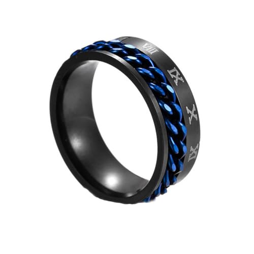 OAKKY Herren Damen Edelstahl Rototable Römisch Zahl Kette Angst Ring Bier Flaschenöffner Motorrad Zeigefinger Band Schwarz Blau Größe 60 (19.1) von OAKKY