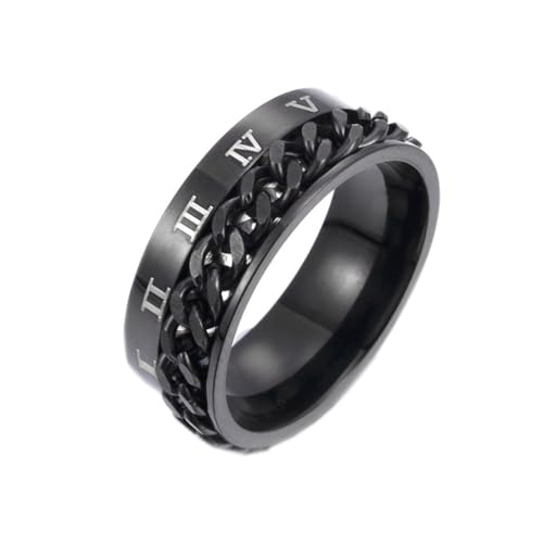 OAKKY Herren Damen Edelstahl Rototable Römisch Zahl Kette Angst Ring Bier Flaschenöffner Motorrad Zeigefinger Band Schwarz Größe 52 (16.6) von OAKKY