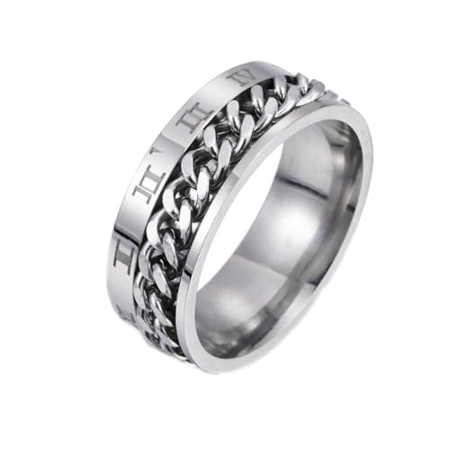 OAKKY Herren Damen Edelstahl Rototable Römisch Zahl Kette Angst Ring Bier Flaschenöffner Motorrad Zeigefinger Band Silber Größe 65 (20.7) von OAKKY