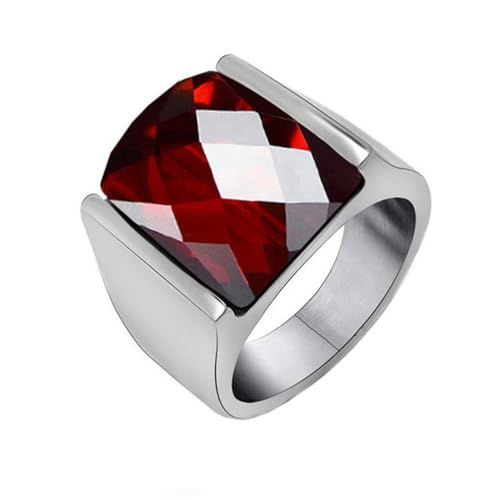 OAKKY Herren Damen Edelstahl Schildkröten-Oberfläche Rhombus Fragment Edelstein Ring Punk Gothisch Personalisiert Hip Hop Band Schmuck Rot Größe 70 (22.3) von OAKKY