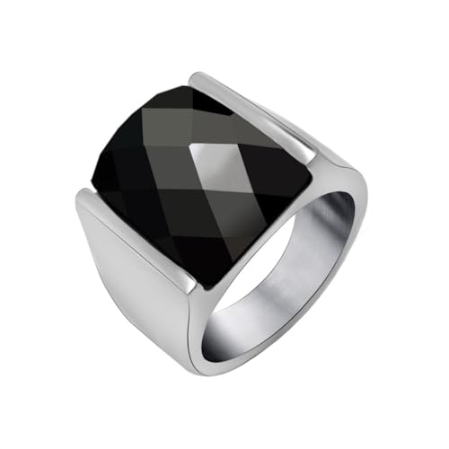 OAKKY Herren Damen Edelstahl Schildkröten-Oberfläche Rhombus Fragment Edelstein Ring Punk Gothisch Personalisiert Hip Hop Band Schmuck Schwarz Größe 57 (18.1) von OAKKY