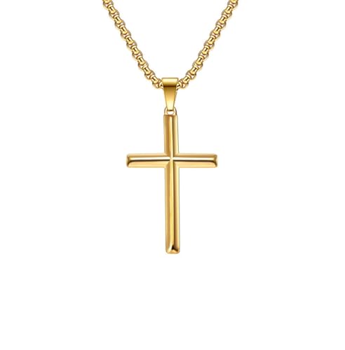 OAKKY Herren Damen Edelstahl Silber Gold Schwarz Einfaches Diamantschliff Kreuz Anhänger Halskette Einfacher Schmuck Geschenke Gold von OAKKY