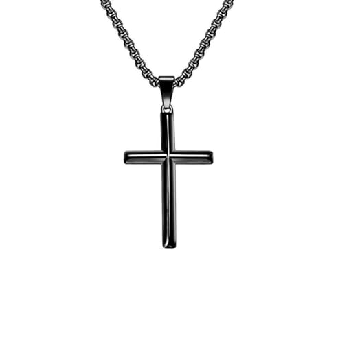 OAKKY Herren Damen Edelstahl Silber Gold Schwarz Einfaches Diamantschliff Kreuz Anhänger Halskette Einfacher Schmuck Geschenke Schwarz von OAKKY