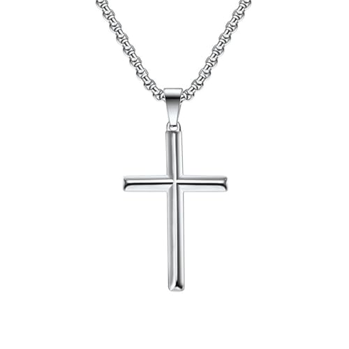 OAKKY Herren Damen Edelstahl Silber Gold Schwarz Einfaches Diamantschliff Kreuz Anhänger Halskette Einfacher Schmuck Geschenke Silber von OAKKY