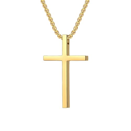 OAKKY Herren Damen Edelstahl Silber Gold Schwarz Einfaches Kreuz Anhänger Halskette Einfacher Schmuck Geschenke Gold Klein von OAKKY