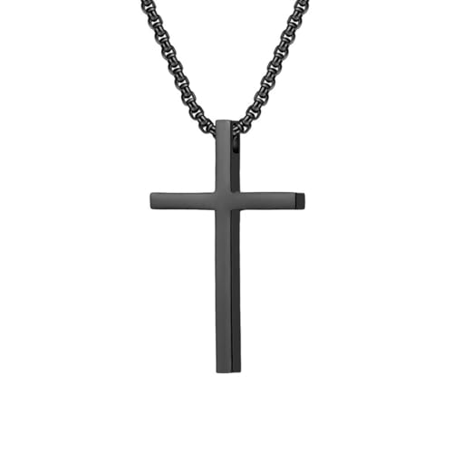 OAKKY Herren Damen Edelstahl Silber Gold Schwarz Einfaches Kreuz Anhänger Halskette Einfacher Schmuck Geschenke Schwarz Groß von OAKKY