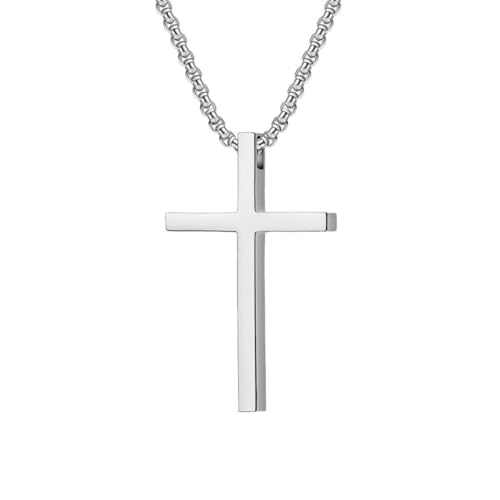OAKKY Herren Damen Edelstahl Silber Gold Schwarz Einfaches Kreuz Anhänger Halskette Einfacher Schmuck Geschenke Silber Klein von OAKKY