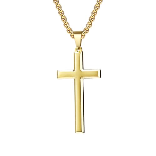 OAKKY Herren Damen Edelstahl Silber Gold Schwarz Einfaches Kreuz mit Schräger Kante Anhänger Halskette Einfacher Schmuck Geschenke Gold von OAKKY