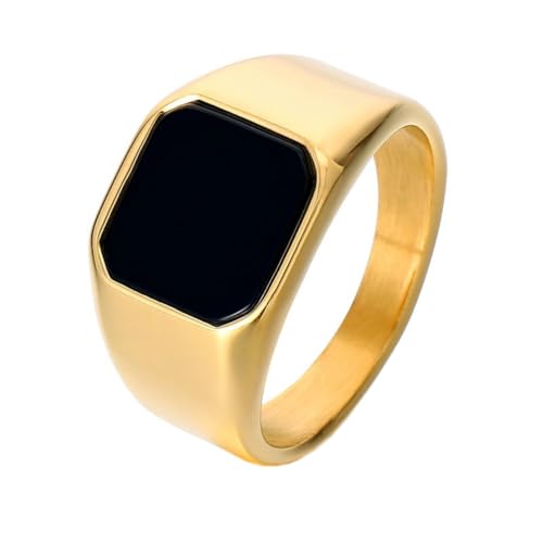 OAKKY Herren Damen Edelstahl Synthetisch Bernstein Lapislazuli Onyx Ring Punk Gothisch Personalisiert Hip Hop Band Schmuck Gold Schwarz Größe 65 (20.7) von OAKKY