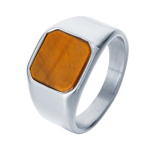 OAKKY Herren Damen Edelstahl Synthetisch Bernstein Lapislazuli Onyx Ring Punk Gothisch Personalisiert Hip Hop Band Schmuck Silber Braun Größe 60 (19.1) von OAKKY