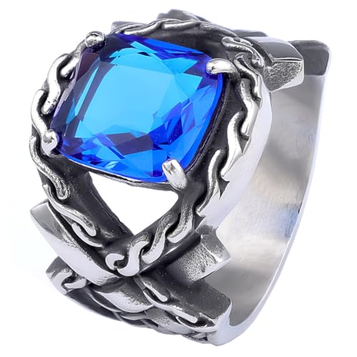 OAKKY Herren Damen Edelstahl Vintage Klassisch Skelettiert Schicht Edelstein Ring Hip Hop Versprechen Schmuck Dunkelblau Größe 70 (22.3) von OAKKY