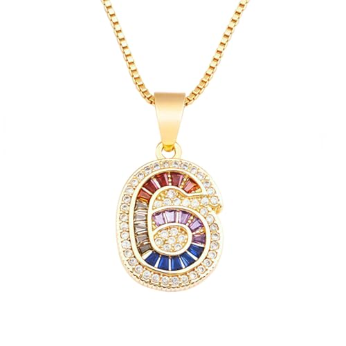 OAKKY Herren Damen Edelstahl Zierlich Zirkonia Regenbogen Zahlen 0-9 Halskette Klassisch Trendig Hip-Hop-Kettenanhänger Geburtstags Schmuck Geschenk Nummer 6 von OAKKY