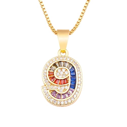 OAKKY Herren Damen Edelstahl Zierlich Zirkonia Regenbogen Zahlen 0-9 Halskette Klassisch Trendig Hip-Hop-Kettenanhänger Geburtstags Schmuck Geschenk Nummer 9 von OAKKY