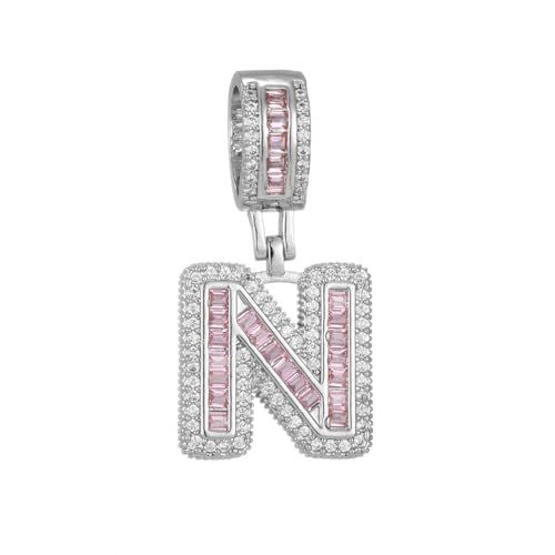 OAKKY Herren Damen Edelstahl Zirkonia Initialen A-Z Alphabet Halskette Klassisch Trendiger Schlüsselbein-Kettenanhänger Geburtstagsschmuck Geschenk Silber Buchstabe N von OAKKY