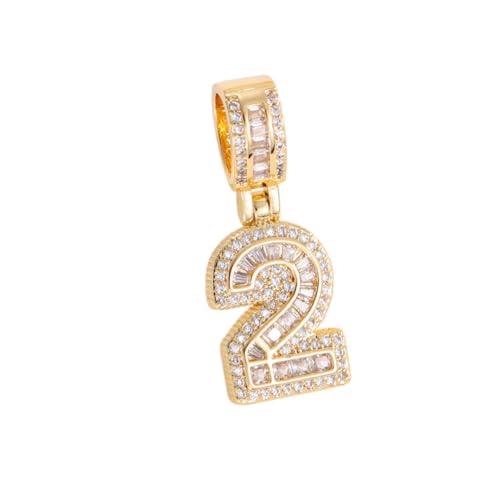 OAKKY Herren Damen Edelstahl Zirkonia Ziffer 0-9 Halskette Klassisch Trendiger Pullover-Kettenanhänger Geburtstagsschmuck Geschenk Gold Nummer 2 von OAKKY