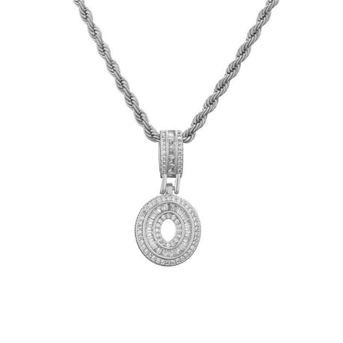 OAKKY Herren Damen Edelstahl Zirkonia Ziffer 0-9 Halskette Klassisch Trendiger Pullover-Kettenanhänger Geburtstagsschmuck Geschenk Silber Nummer 0 von OAKKY