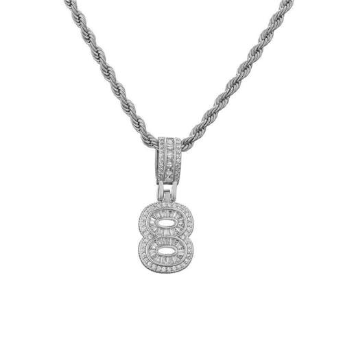 OAKKY Herren Damen Edelstahl Zirkonia Ziffer 0-9 Halskette Klassisch Trendiger Pullover-Kettenanhänger Geburtstagsschmuck Geschenk Silber Nummer 8 von OAKKY