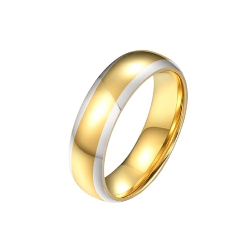 OAKKY Herren Damen Edelstahl Zweifarbiges Poliertes Glattes Dome Ball Ehering Paar Titan Versprechen Fingerband Gold Größe 65 (20.7) von OAKKY