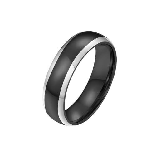 OAKKY Herren Damen Edelstahl Zweifarbiges Poliertes Glattes Dome Ball Ehering Paar Titan Versprechen Fingerband Schwarz Größe 54 (17.2) von OAKKY