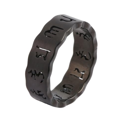 OAKKY Herren Damen Hohlring Vintage Buddhistische Die Sechs-Silben-Mantra Om Mani Padme Hum Schriftringe Band Edelstahl Schwarz Größe 52 (16.6) von OAKKY